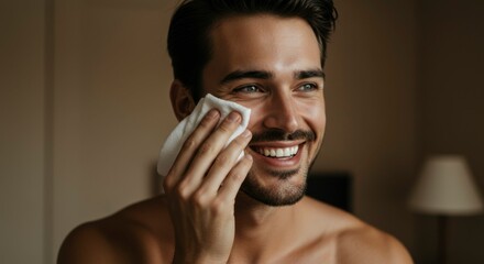 Man cleaning face with tissue