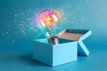 Light bulb in box creative idea concept innovation inspiration and imagination concept art