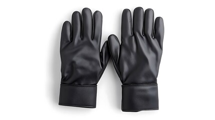 Sleek black gloves, flatly presented, ready for protection and style on a clean white background
