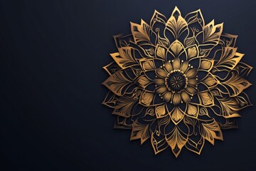 Intricate golden floral mandala design displayed against a dark background with elaborate details and symmetry