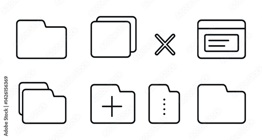 Poster folder and interface icons set in minimalist linear style