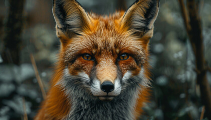 Obraz premium Snarling Red Fox in Snowy Forest – Fierce Winter Wildlife Moment