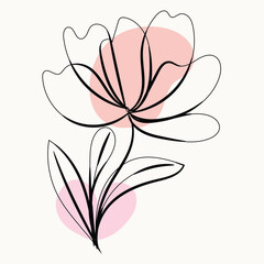 Abstract Line Art Flower with Pink Background Design Element