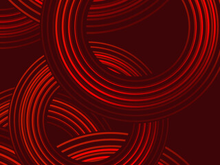 Abstract red glowing geometric lines on dark red background. Modern shiny red circle lines pattern. Futuristic technology concept, perfect for covers, posters, banners, brochures, websites, etc.