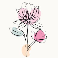 Abstract Line Art Floral Design with Pink and Peach Accents
