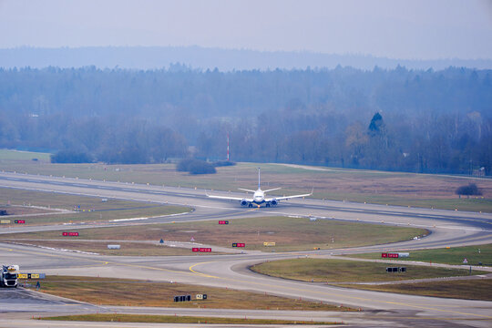 Royal Jet passenger airplane Boeing 737-700 BBJ registration A6-RJF at Swiss Airport Z&uuml;rich Kloten on a foggy winter day. Photo taken February 17th, 2025, Zurich Kloten, Switzerland.