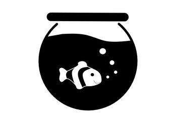 Simple, clean and perfect aquarium icon vector design template. A round aquarium containing a cartoon style fish