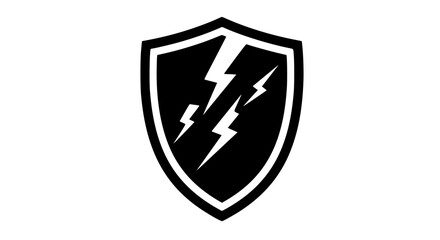 Classic shield illustration with a lightning bolt symbol in black and white, representing power or protection