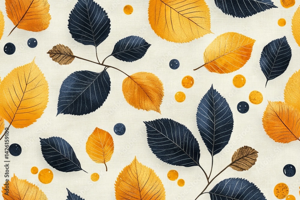 Aufkleber colorful autumn leaves and decorative elements on a textured background create a seasonal pattern re
