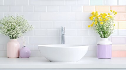 Modern bathroom vanity with pastel accents