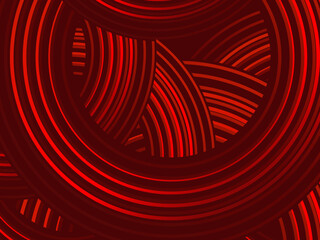 Abstract red glowing geometric lines on dark red background. Modern shiny red circle lines pattern. Futuristic technology concept, perfect for covers, posters, banners, brochures, websites, etc.