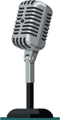 Fototapeta premium Vintage microphone vector illustration with stand for recording and broadcasting 