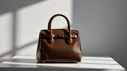 A stylish beige handbag elegantly placed in soft light.