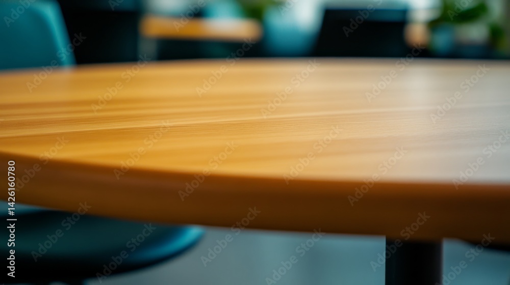 Aufkleber A wooden table stands empty in a contemporary kitchen, setting an inviting mood with a blurred background, offering a perfect spot for product placement