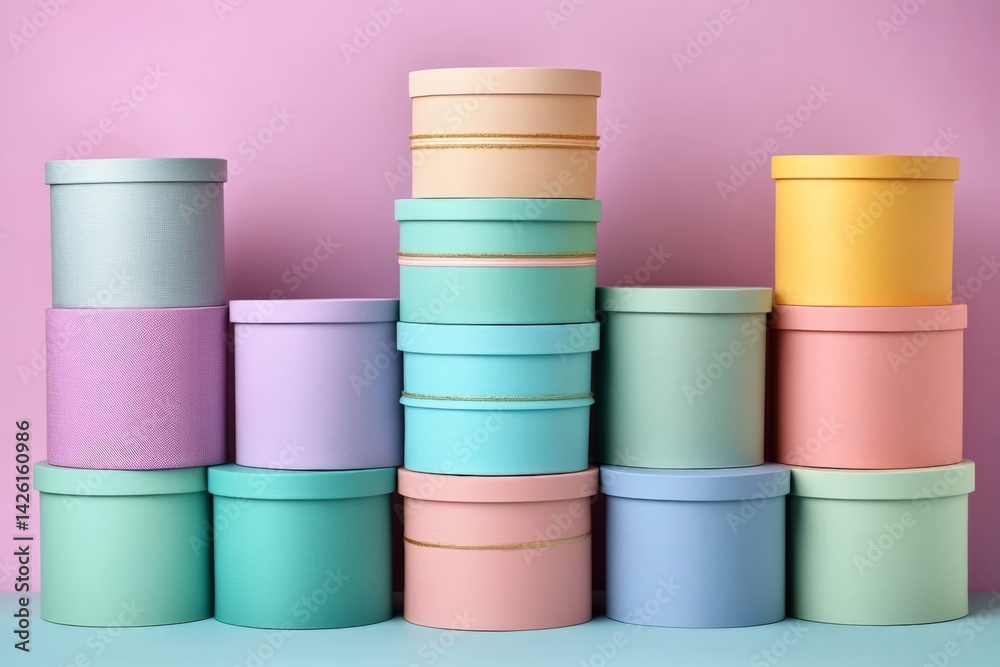 Leinwandbilder colorful stacked boxes create a vibrant display against a pastel backdrop in a creative workspace