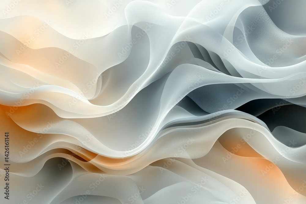 Fototapete Abstract swirls of soft fabric create a soothing visual effect with gentle hues of gray and orange
