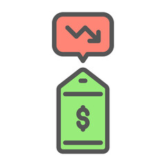 inflation filled outline icon. price tag color line illustration.