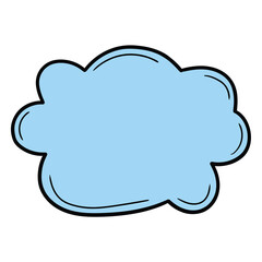 Hand drawn cartoon blue cloud on white background.