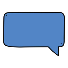 Hand drawn cartoon empty blue speech bubble on white background.