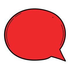 Hand drawn cartoon empty red speech bubble on white background.