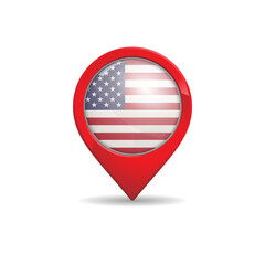 Realistic USA flag with map pin vector illustration. United Sraes of America flag.