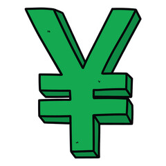 Obraz premium Hand drawn cartoon green yen symbol on white background.