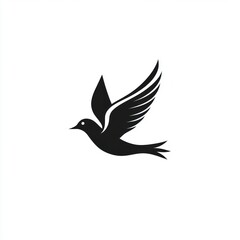 Obraz premium Black bird in flight, white background, peace symbol, design element