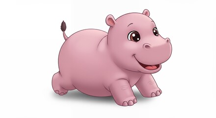 Fototapeta premium Adorable pink baby hippo illustration