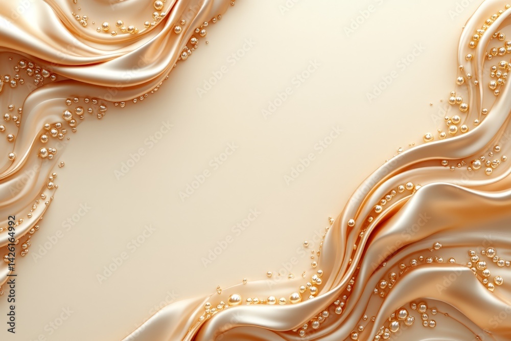 Poster elegant golden silk fabric with pearls creating a luxurious texture and visual appeal for a creative