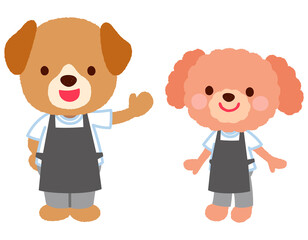 かわいいイヌのキャラクター　エプロン　スタッフ　店員