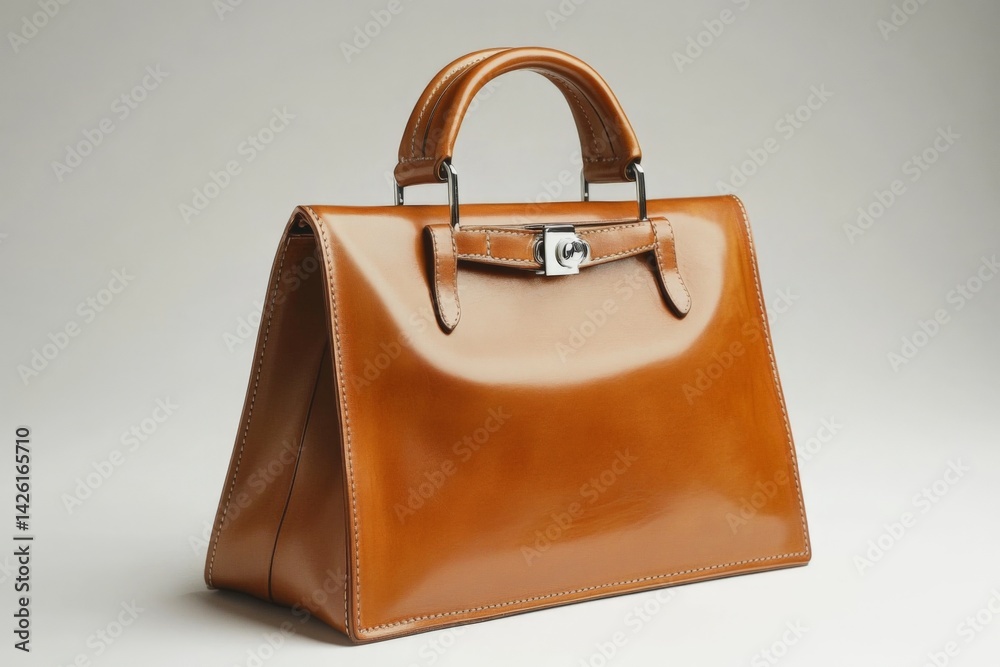 Poster stylish brown leather handbag displayed on a light background showcasing its elegant design and craf