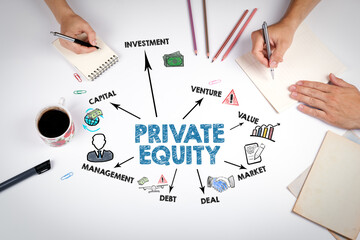 Private Equity Concept. The meeting at the white office table