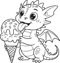 Baby dragon licking a large ice cream