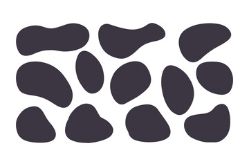Abstract Organic Blob Shapes Collection in Dark Gray, Featuring Irregular, Fluid Forms Arranged on a Clean White Background