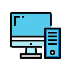 Blue desktop computer vector icon on black background