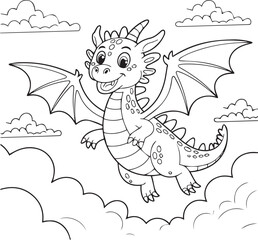 Dragon flying high with open wings