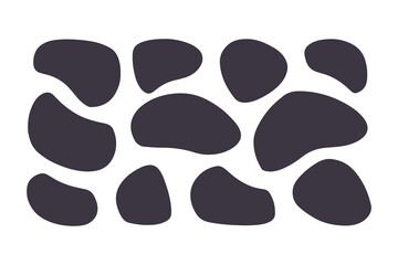 Abstract Organic Blob Shapes Collection in Dark Gray, Featuring Irregular, Fluid Forms Arranged on a Clean White Background