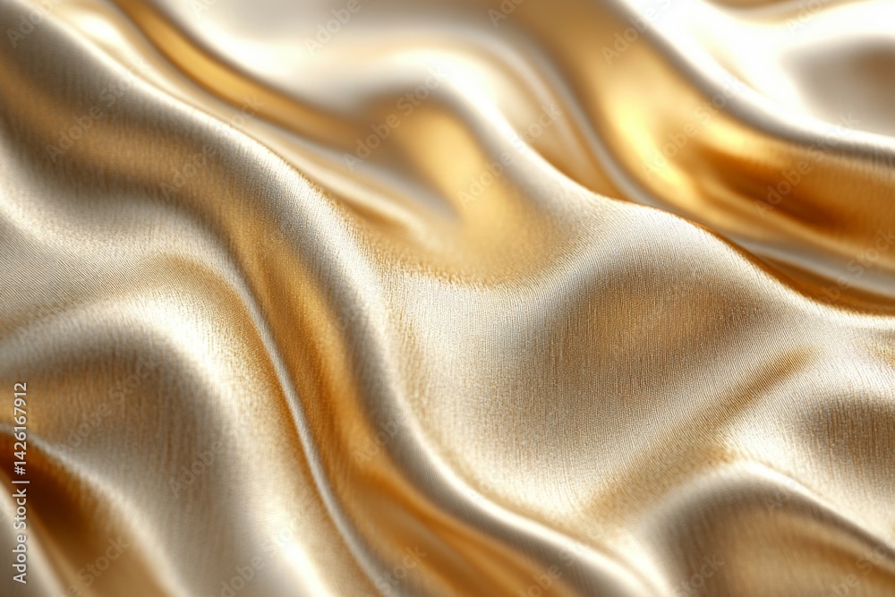 Poster elegant silky fabric draping with golden and cream hues glistening under soft light in a calming man