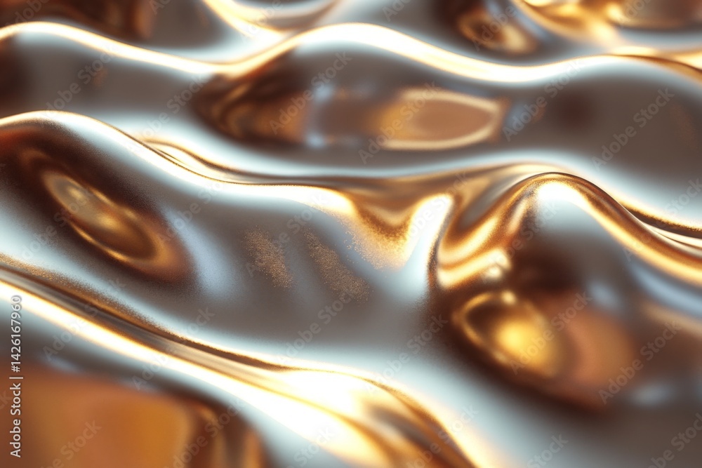 Fototapete shiny metallic surface with flowing waves and reflections in warm tones creating a unique visual tex