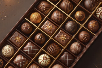 Obraz premium Box of chocolates adorned with elegant gold and white decorations.