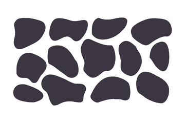 Abstract Organic Blob Shapes Collection in Dark Gray, Featuring Irregular, Fluid Forms Arranged on a Clean White Background