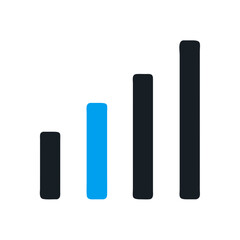 Growing Bar Graph Icon with Blue Highlight, Black Background