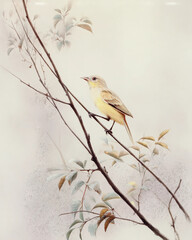 A bird is perched on a branch of a tree