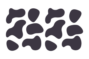 Abstract Organic Blob Shapes Collection in Dark Gray, Featuring Irregular, Fluid Forms Arranged on a Clean White Background