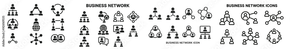 Aufkleber Set of web icons showcasing business network connections and interactions with a modern line style design