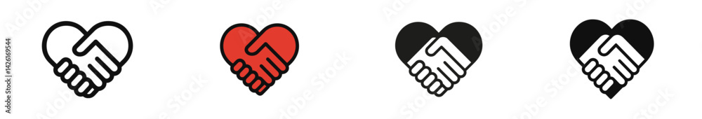 Aufkleber Set of web icons featuring hands shaking within hearts in a line style for graphic design use