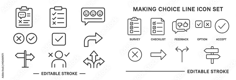 Aufkleber Collection of web icons showcasing choice and feedback symbols in a clean line style suitable for design use