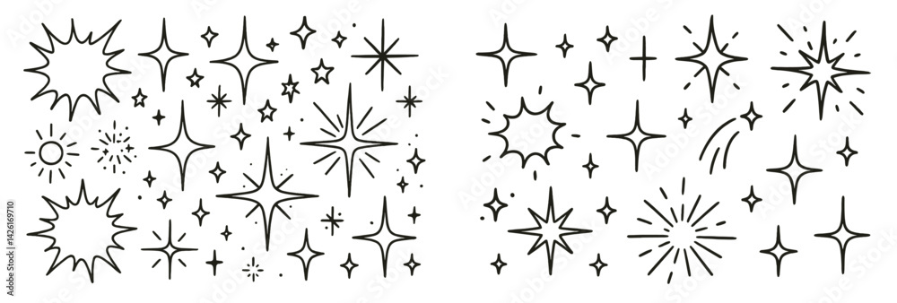 Poster Set of line style web icons featuring various star designs suitable for digital projects or graphic designs