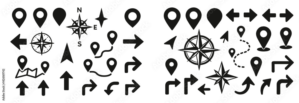 Fototapete Set of web icons featuring line style directional symbols and navigation elements for digital design applications