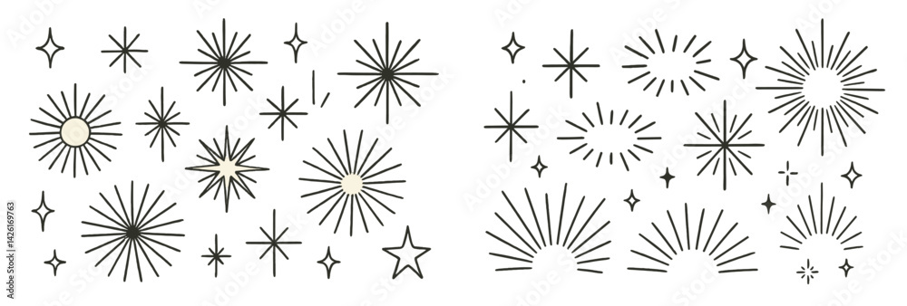 Fototapete Set of line style web icons featuring various star and burst designs for digital use or graphic projects